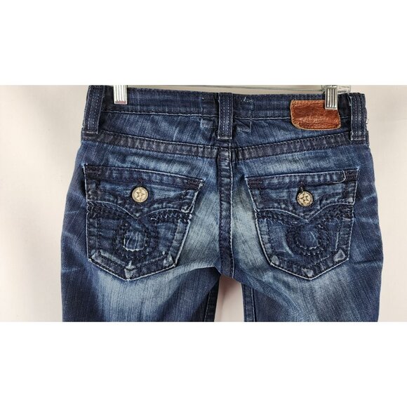 Big Star Jeans Womens 28 Blue Liv Cropped Dark Wash Denim Flap Pockets (28x23) - Picture 9 of 12